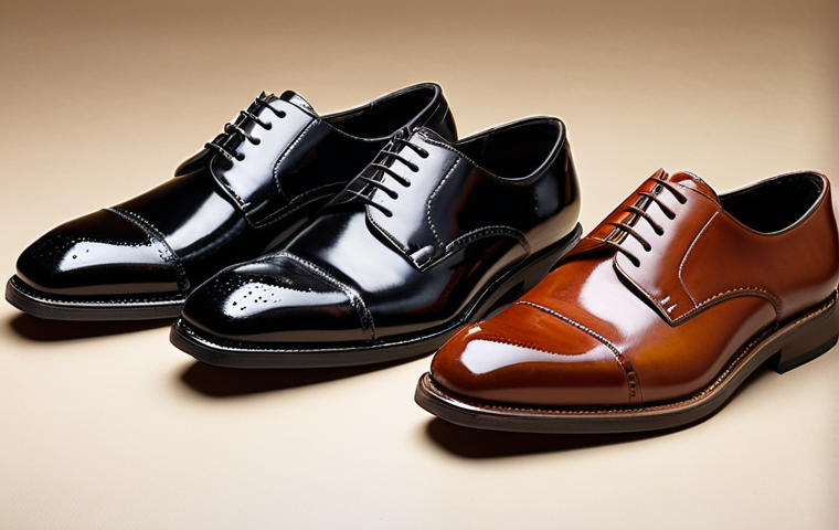 **

Close-up shot of three pairs of men's dress shoes (oxford, derby, loafer) showcasing different leather types (calfskin, full-grain, patent leather). Focus on texture and sheen.  Elegant, well-lit studio setting.

**