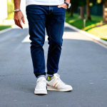 Casual Weekend Style**

A man walking down a sunny street on a weekend, wearing comfortable and stylish retro running shoes (e.g., New Balance 574 or Adidas Stan Smith), paired with jeans and a casual t-shirt. The scene should be relaxed and approachable. Emphasize the details of the shoes and the overall casual outfit. Natural lighting, safe for work, appropriate content, fully clothed, professional, modest, family-friendly, perfect anatomy, correct proportions, natural pose, well-formed hands, proper finger count, natural body proportions.

**